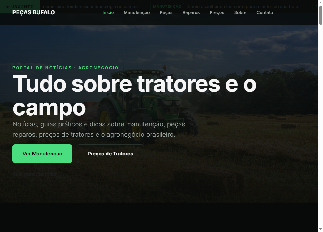 Mockup do site Peças Búfalo