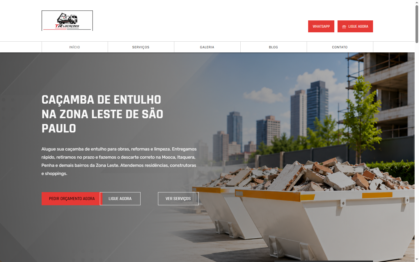 Mockup do site TR Locações